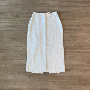 NWT Abercrombie & Fitch Linen Collection Scalloped Midi Skirt in White, Small